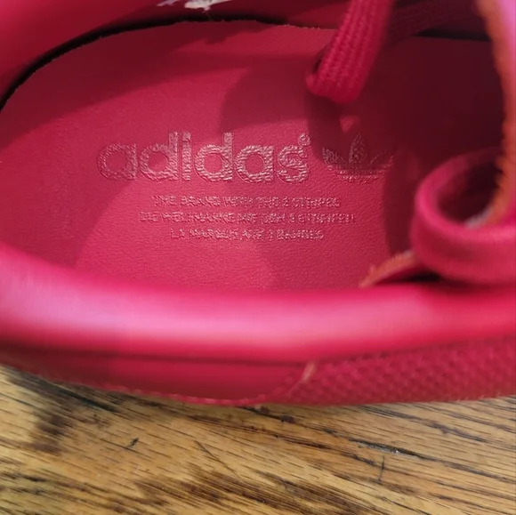 NWOT Adidas Stan Smith Red Genuine Leather Sneakers Gym Kicks Shoes Size 12 - Picture 9 of 14